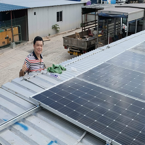 Inside the container showing the fan and informational posters
